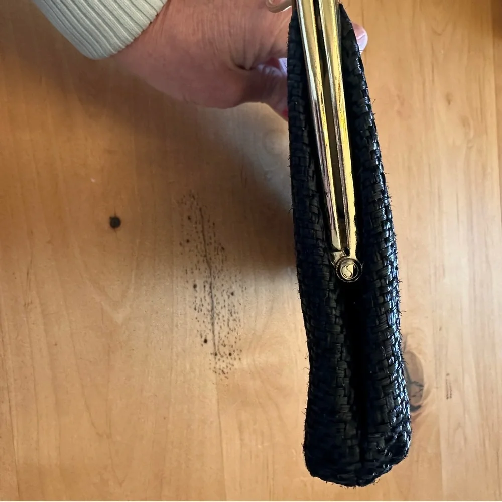 HL USA Vintage Romantic Dreamy Black Woven Textured Clutch Handbag